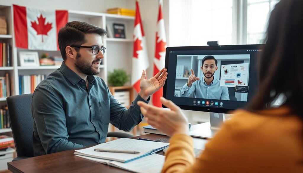 Canadian tutor teaching student via video call, demonstrating online tutoring as a way to make money online in Canada Canadian tutor teaching student via video call, demonstrating online tutoring as a way to make money online in Canada