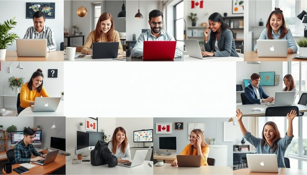 Collage of successful Canadian online entrepreneurs, representing success stories of making money online in Canada Collage of successful Canadian online entrepreneurs, representing success stories of making money online in Canada