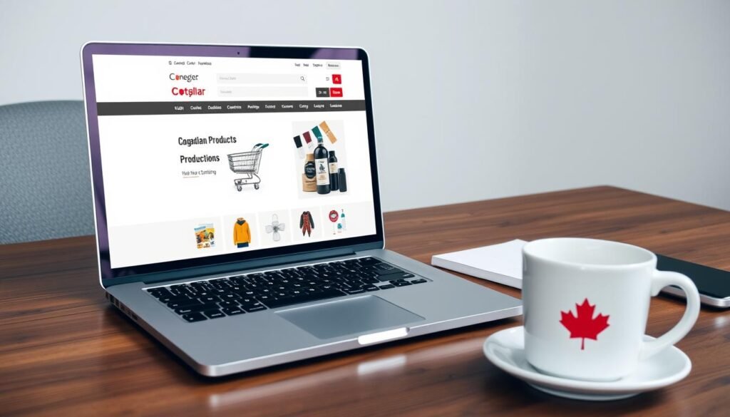 E-commerce website on laptop screen with Canadian products E-commerce website on laptop screen with Canadian products