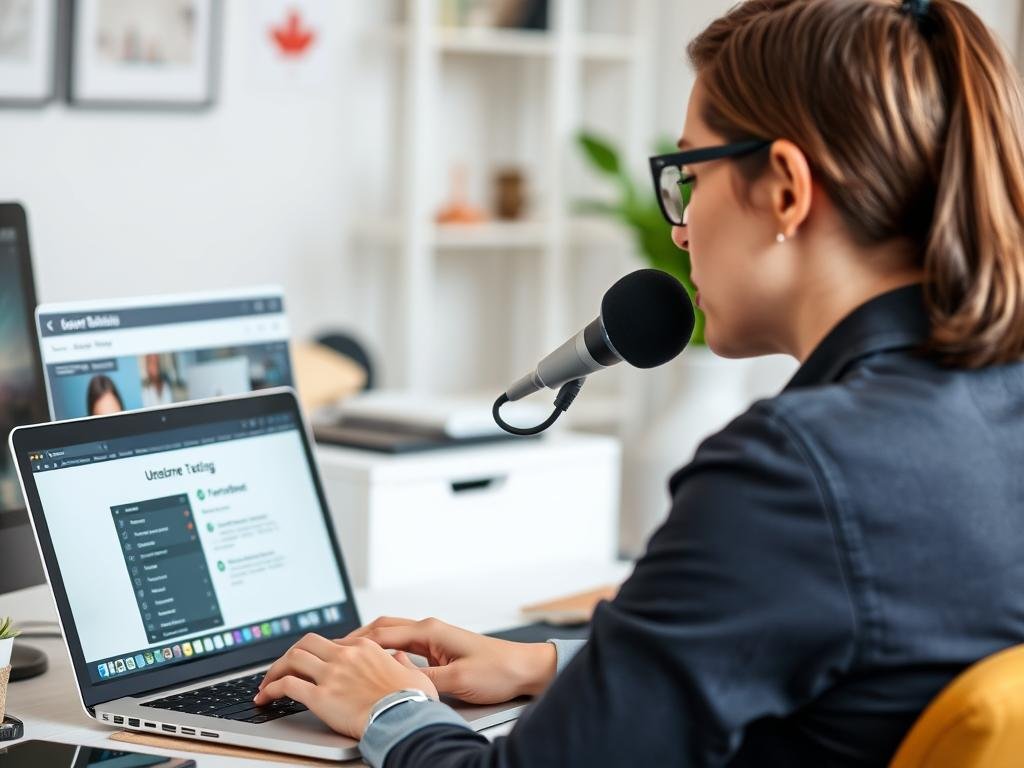 Person testing website usability and providing feedback, showing website testing as a way to make money online in Canada Person testing website usability and providing feedback, showing website testing as a way to make money online in Canada